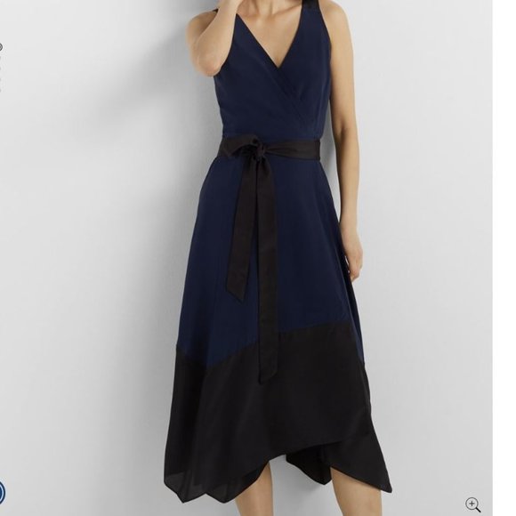 Club Monaco Dresses & Skirts - LAST CALL Club Monaco Colorblock Navy/Black Silk Wrap Dress – Size 4 - NWT